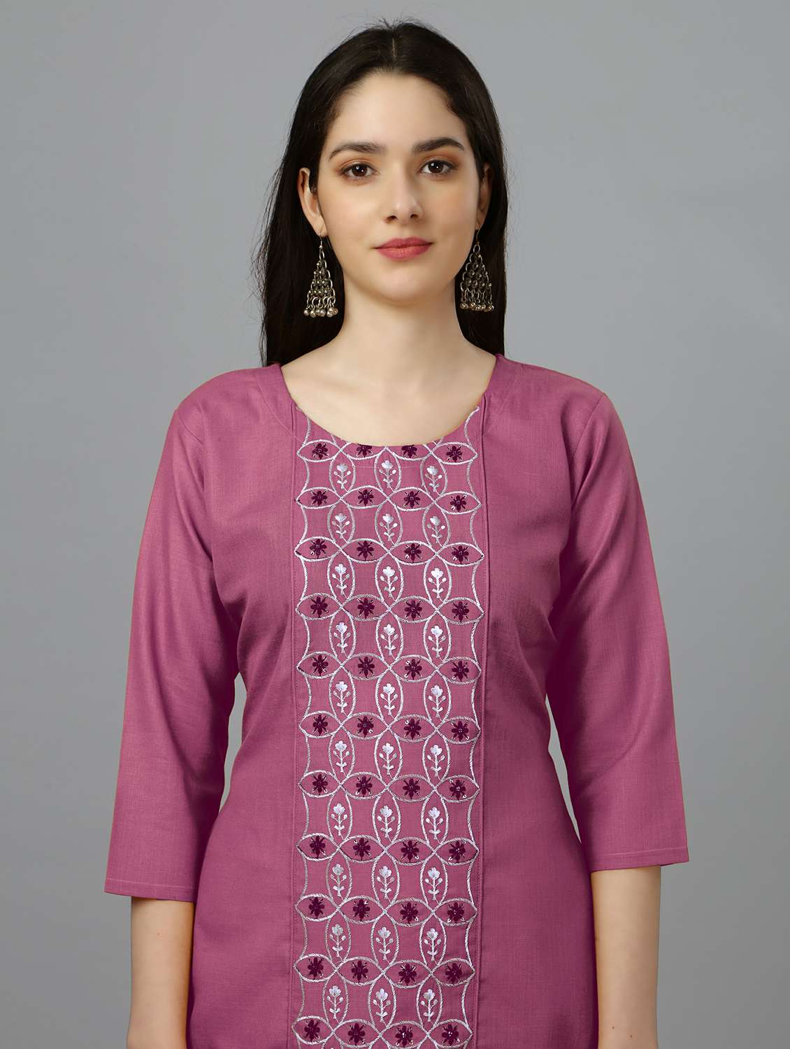 women mauve round neck straight kurta - 20317907 -  Standard Image - 3