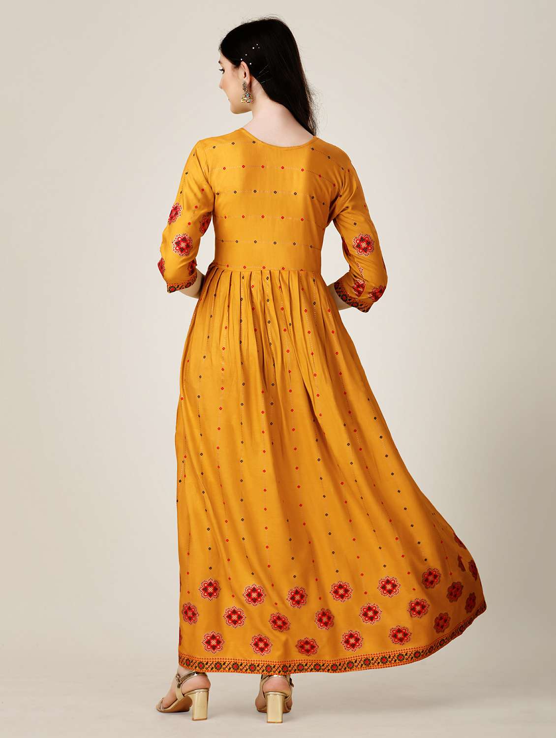 mustard colored a-line kurta - 20317929 -  Standard Image - 3