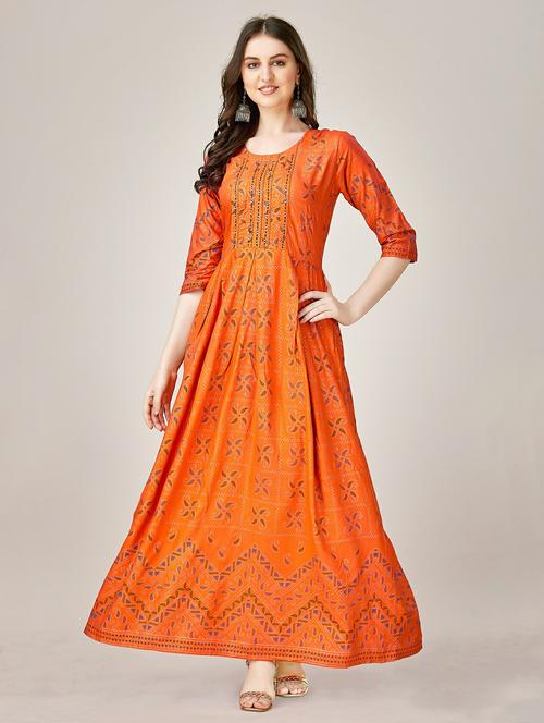 women orange round neck anarkali kurta - 20317937 -  Standard Image - 0