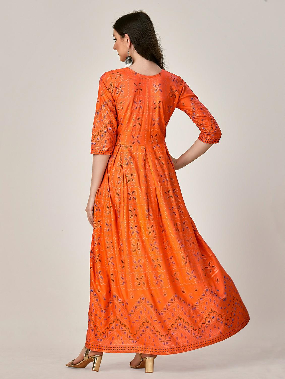 women orange round neck anarkali kurta - 20317937 - Standard Image - 3