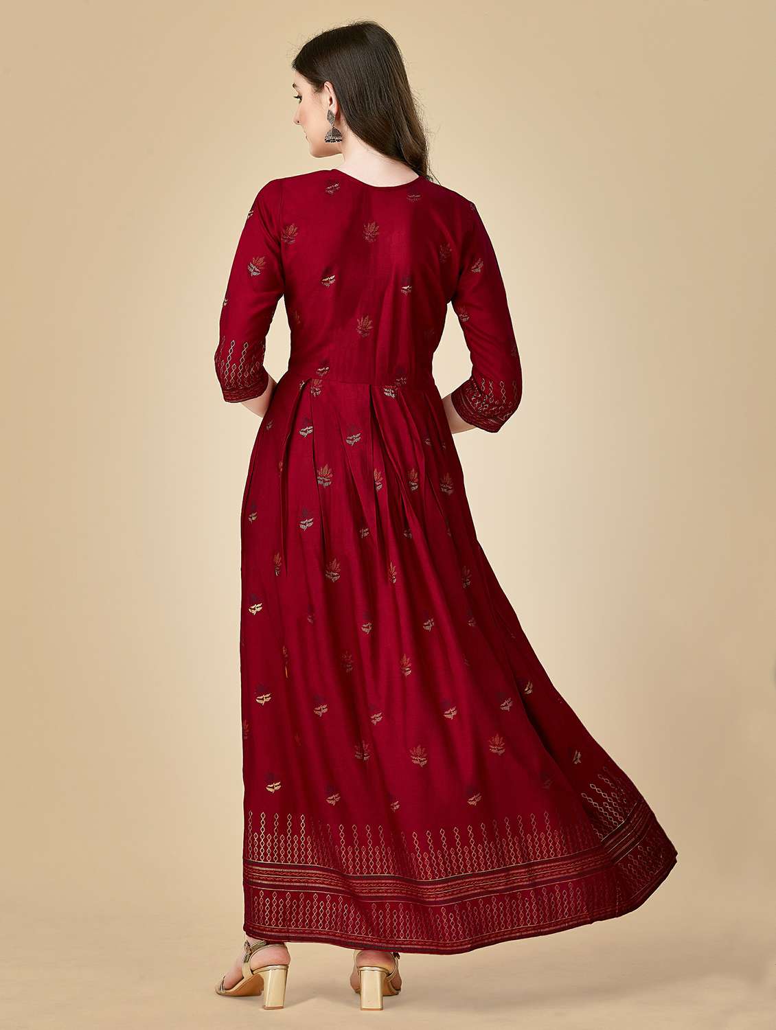 women maroon round neck anarkali kurta - 20317939 -  Standard Image - 3