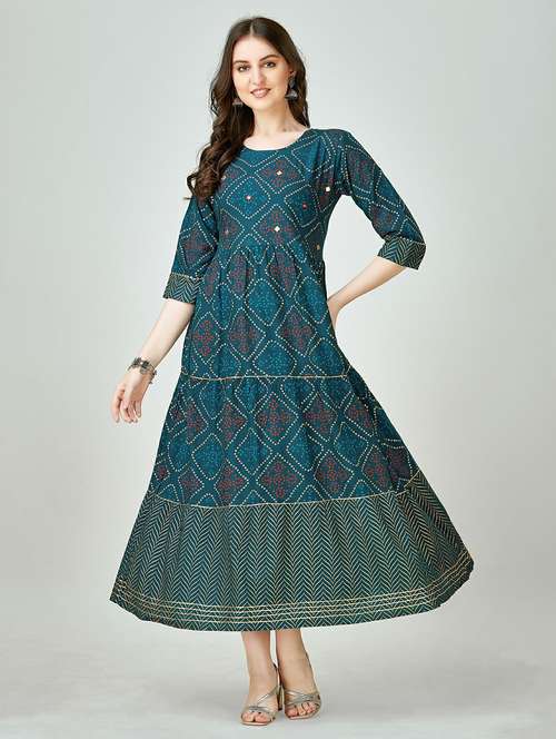 teal colored anarkali kurta - 20317941 -  Standard Image - 0