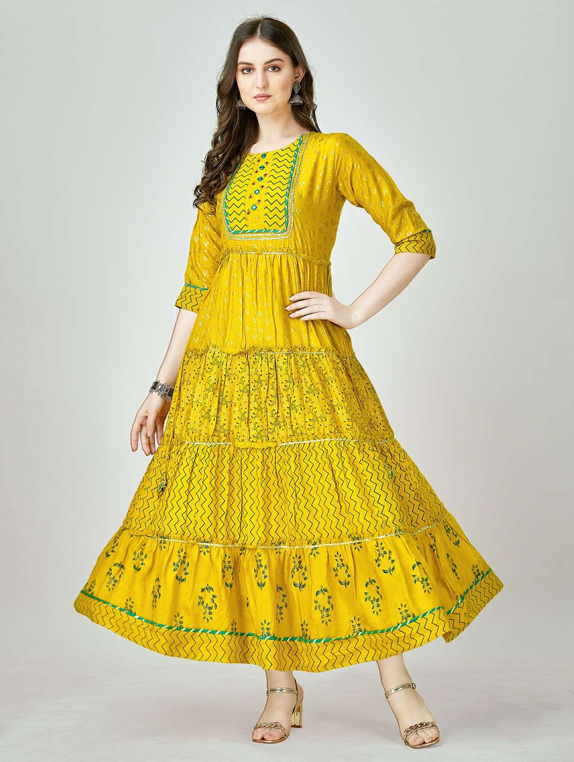 yellow colored anarkali kurta