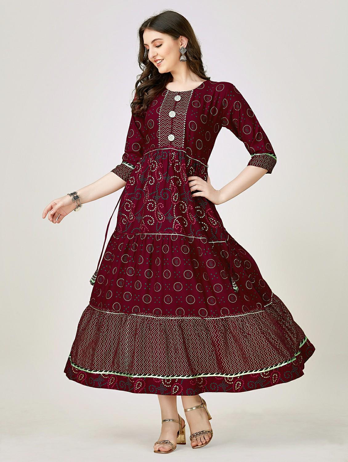 maroon colored flared kurta - 20317943 -  Zoom Image - 0