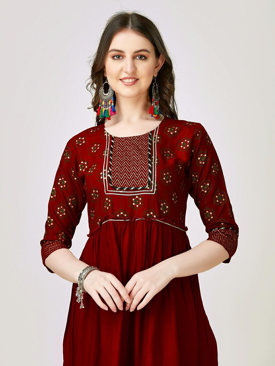maroon colored anarkali kurta - 20317945 - Standard Image - 3