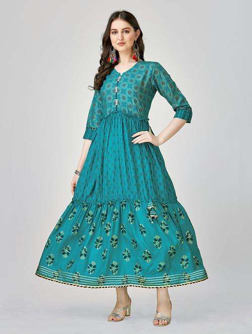 blue colored anarkali kurta - 20317948 - Standard Image - 0