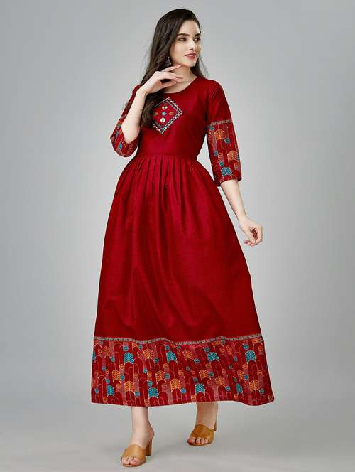 women maroon solid round neck anarkali kurta - 20317949 -  Standard Image - 0