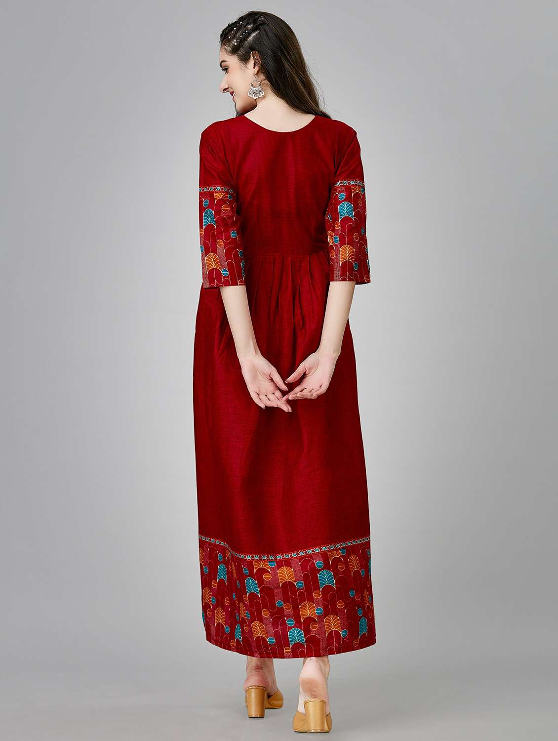 women maroon solid round neck anarkali kurta - 20317949 -  Standard Image - 3