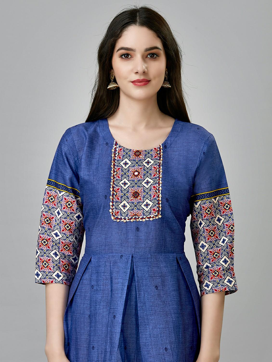 blue colored a-line kurta - 20317952 - Standard Image - 3