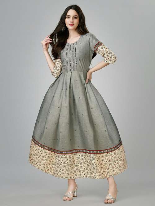 grey colored a-line kurta - 20317956 -  Standard Image - 0