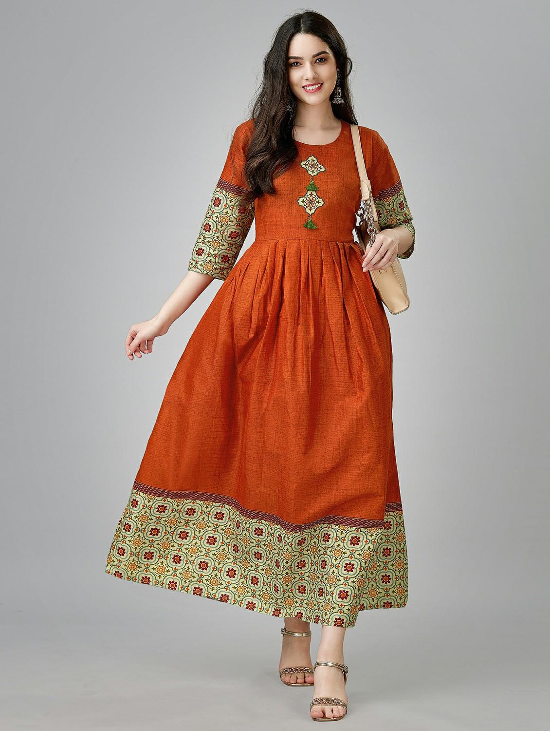 orange colored a-line kurta - 20317958 - Zoom Image - 0
