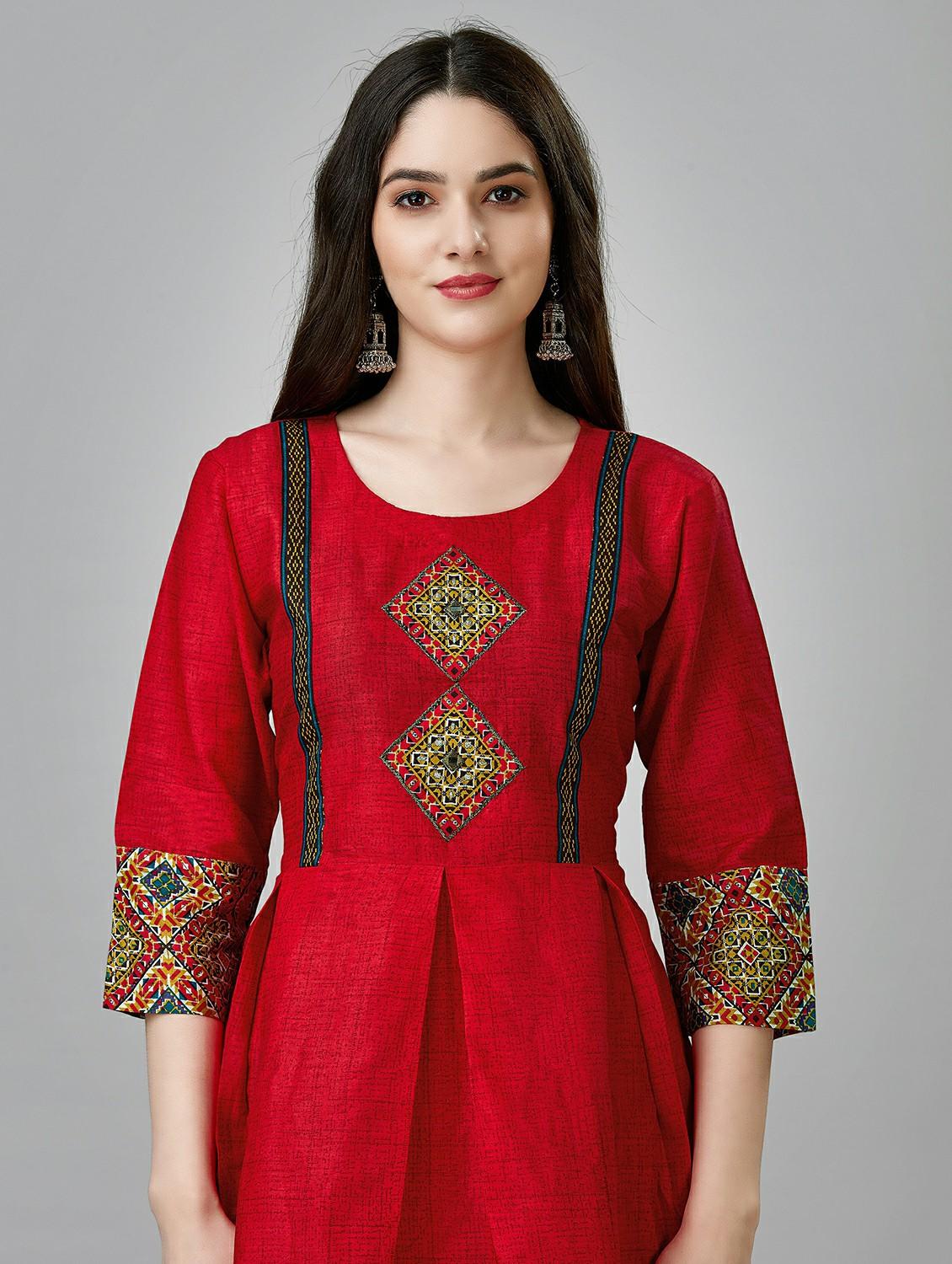 red colored a-line kurta - 20317959 - Standard Image - 3