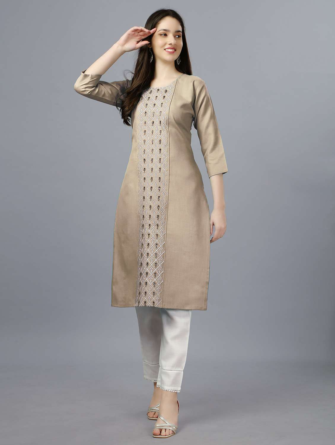 beige cotton straight kurta - 20317962 -  Zoom Image - 0
