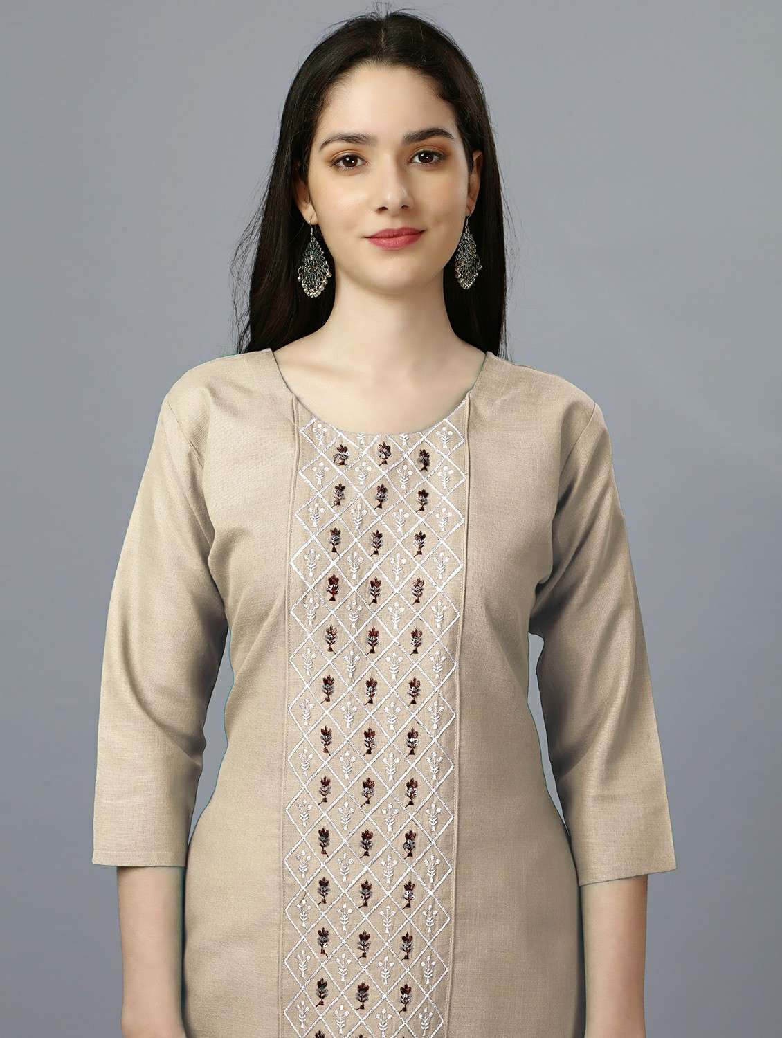 beige cotton straight kurta - 20317962 -  Standard Image - 3