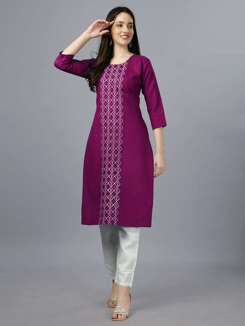 purple cotton straight kurta - 20317965 - Standard Image - 0
