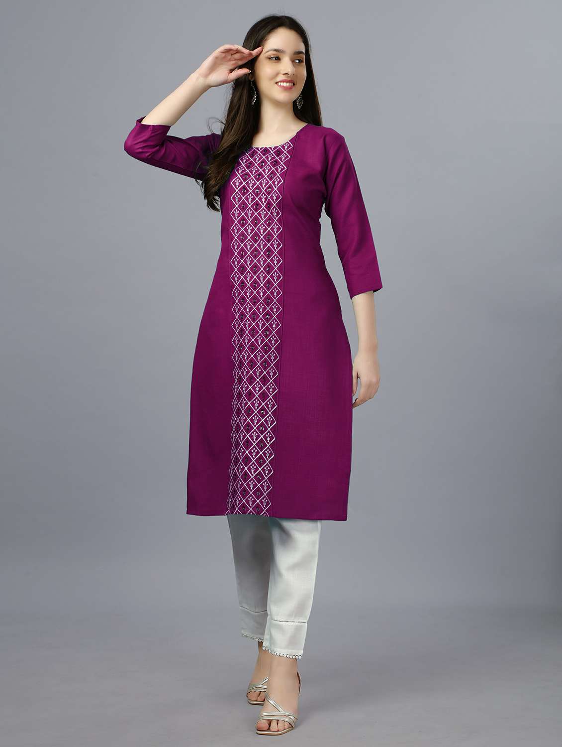 purple cotton straight kurta - 20317965 - Zoom Image - 0