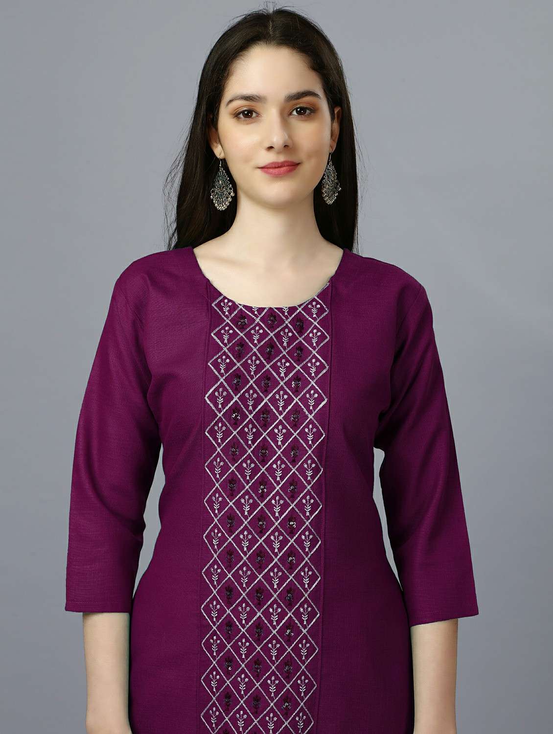 purple cotton straight kurta - 20317965 - Standard Image - 3