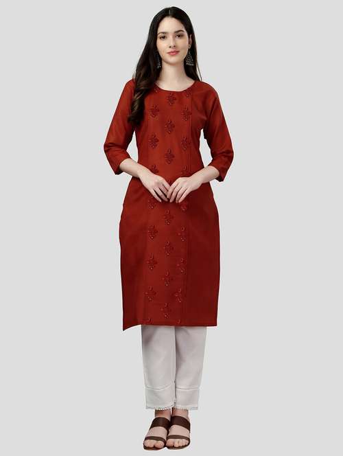 maroon colored straight kurta - 20317968 - Standard Image - 0