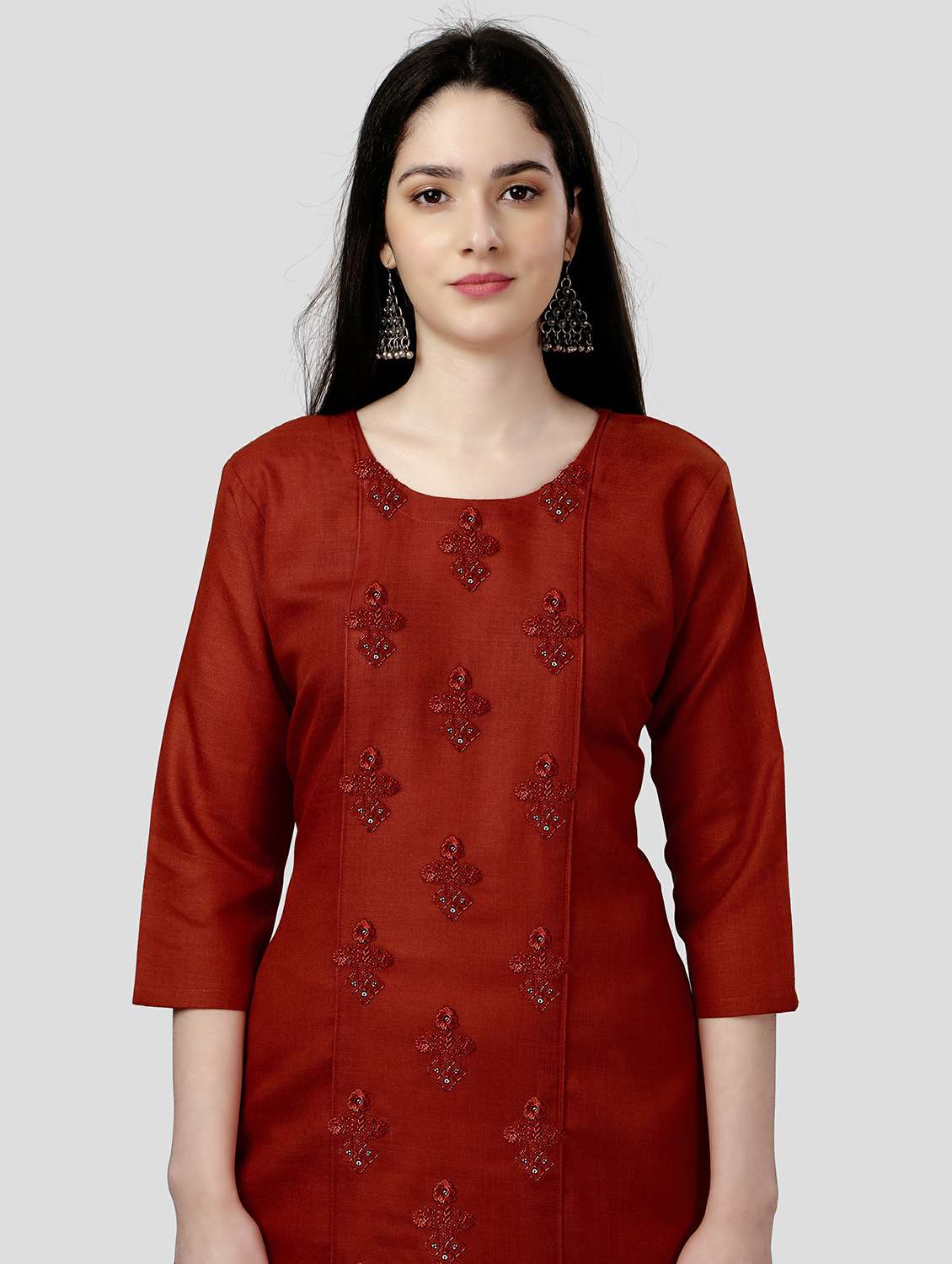 maroon colored straight kurta - 20317968 - Standard Image - 3