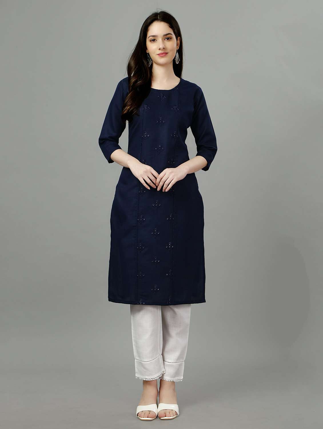 navy cotton straight kurta