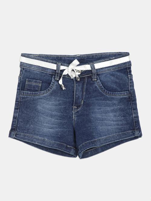 girls blue solid denim shorts - 20318047 - Standard Image - 0
