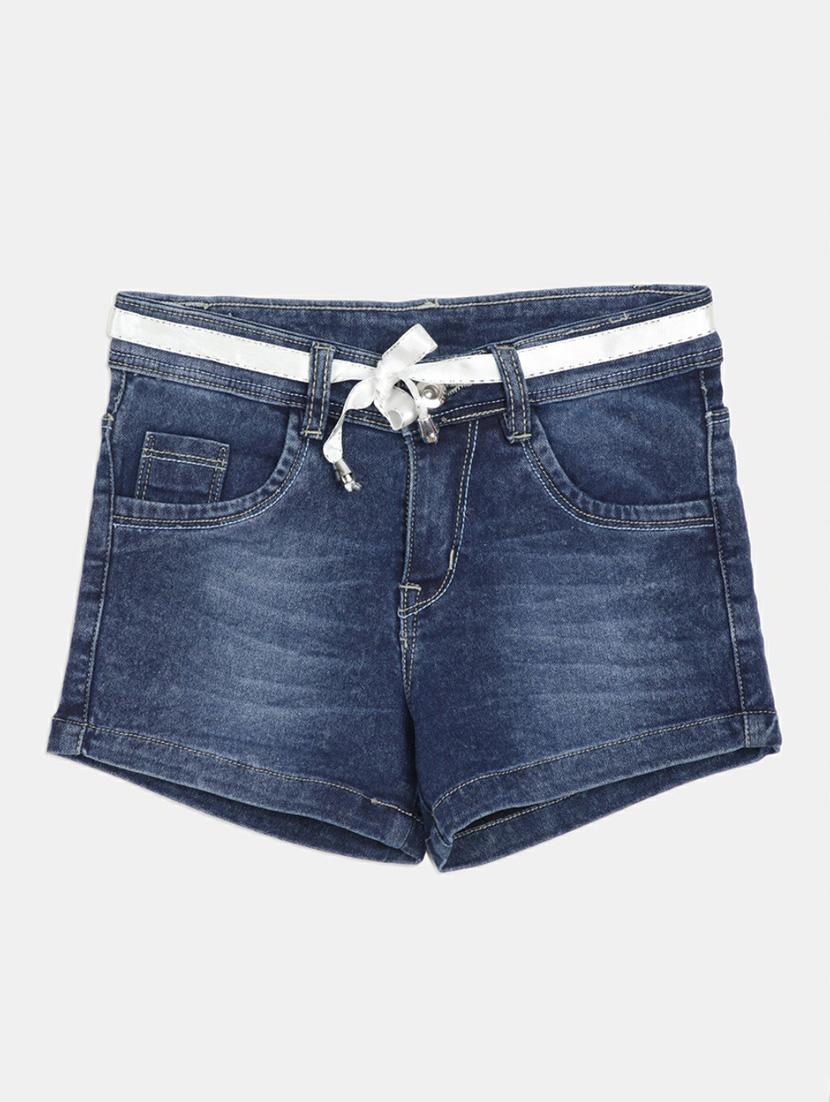 girls blue solid denim shorts - 20318047 - Zoom Image - 0
