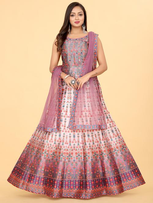 women round neck anarkali gown with dupatta - 20318196 - Standard Image - 0
