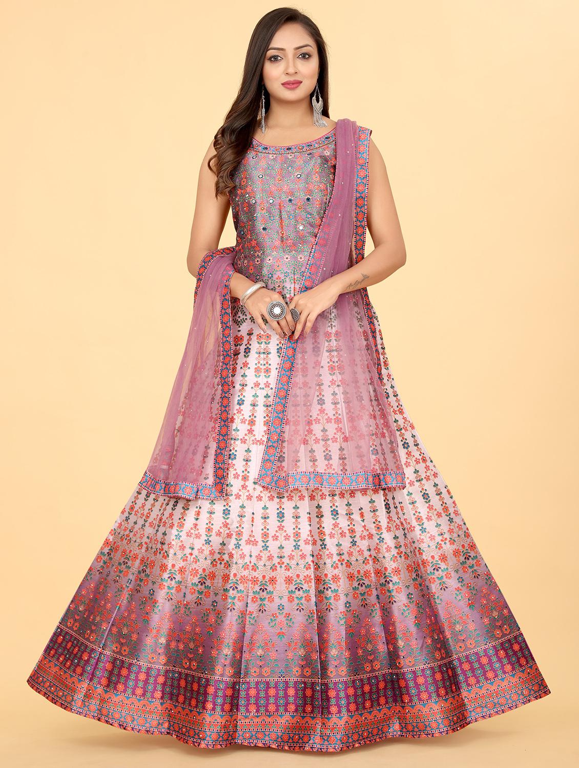 women round neck anarkali gown with dupatta - 20318196 - Zoom Image - 0