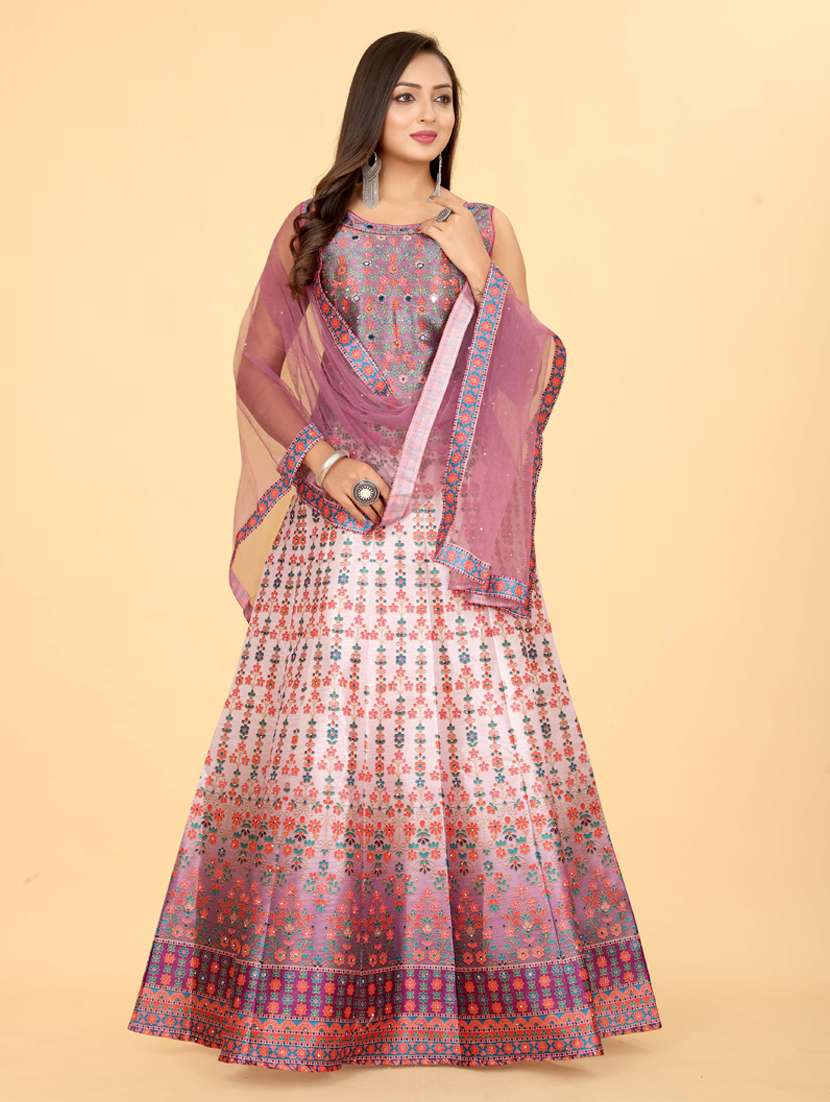 printed silk stitched anarkali gown with dupatta  - 20318197 -  Standard Image - 3