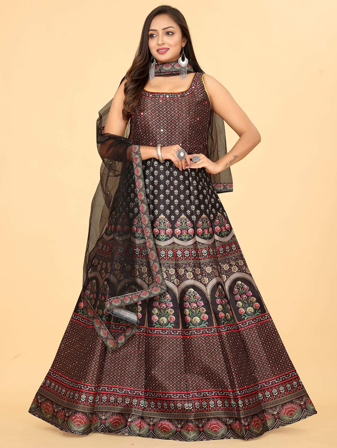 coffee brown silk flared gown - 20318213 - Zoom Image - 0