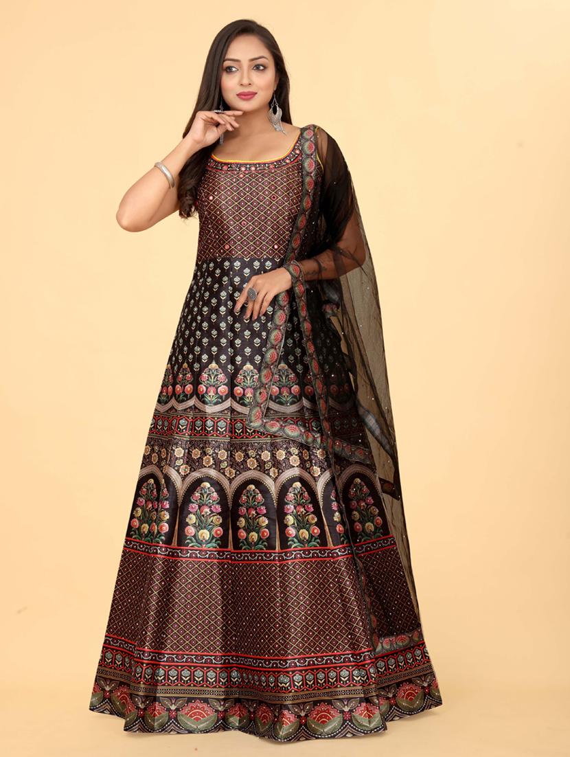 cofee brown silk flared gown - 20318214 -  Zoom Image - 0
