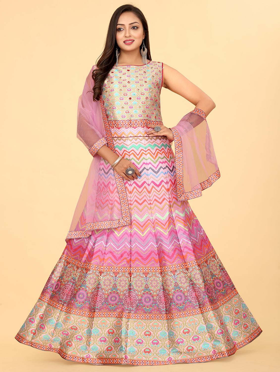 pink silk flared gown - 20318215 - Zoom Image - 0