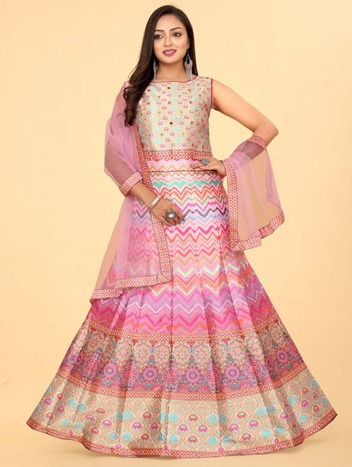 pink silk flared gown - 20318216 -  Standard Image - 0