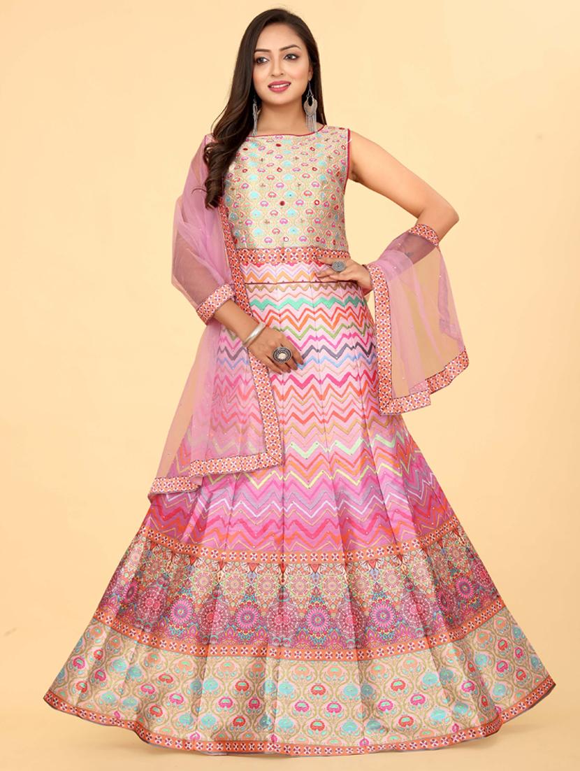 pink silk flared gown - 20318216 -  Zoom Image - 0