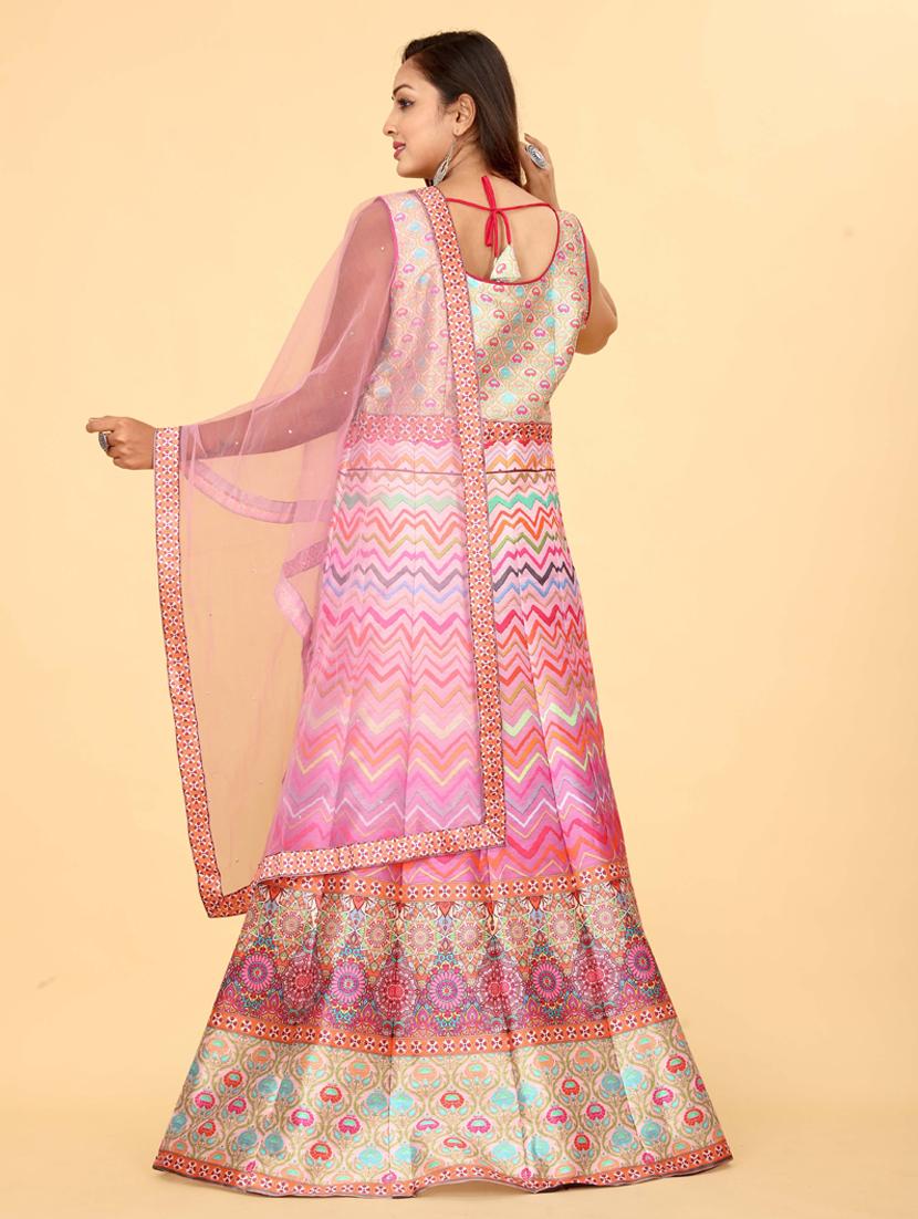 pink silk flared gown - 20318216 - Standard Image - 3