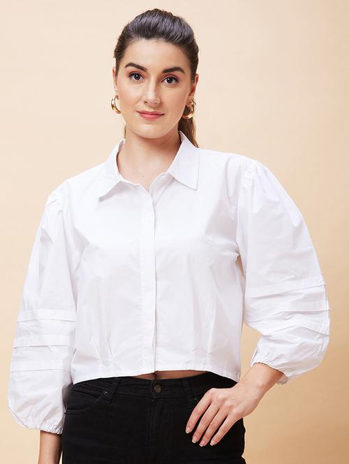 women white cotton shirt style top - 20318628 -  Standard Image - 0
