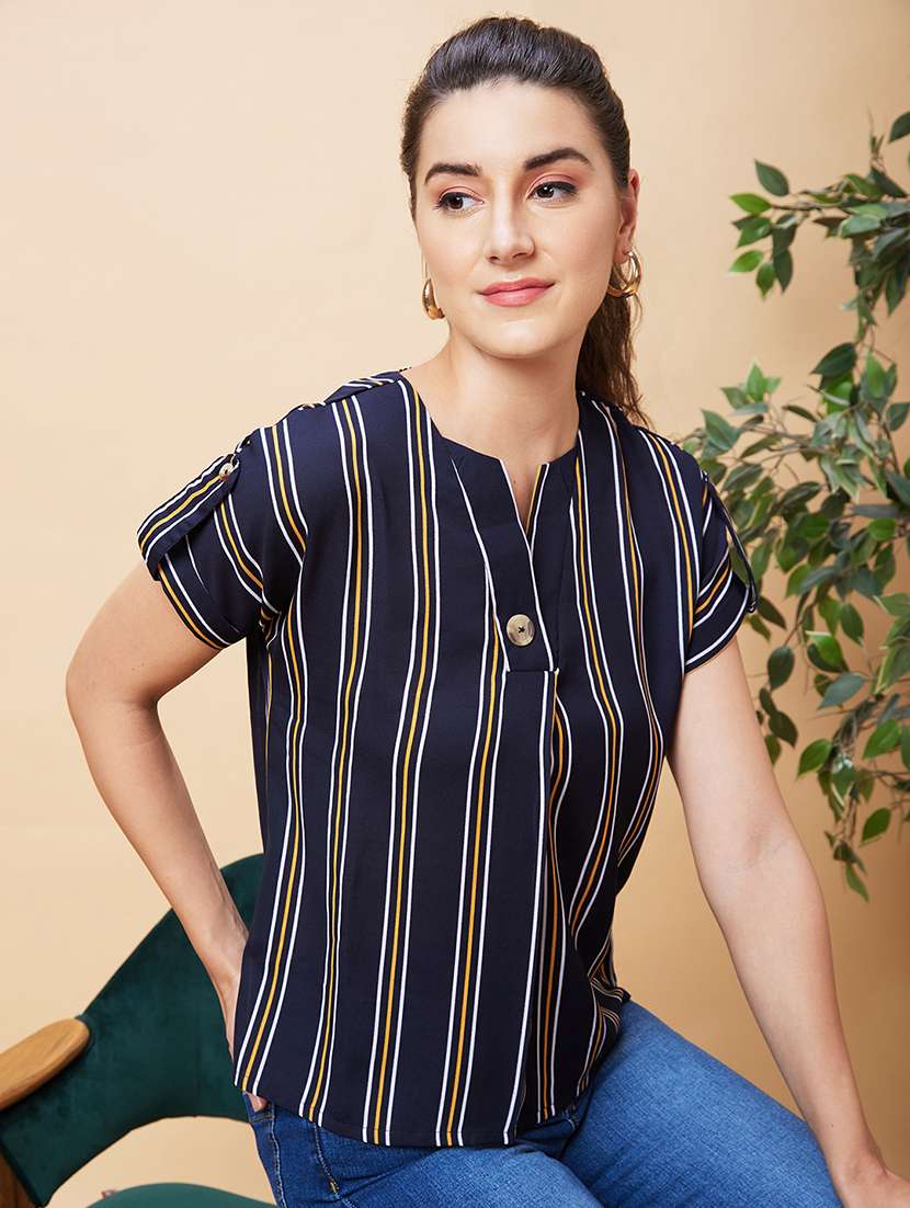 women navy blue polyester regular top - 20318630 -  Standard Image - 3