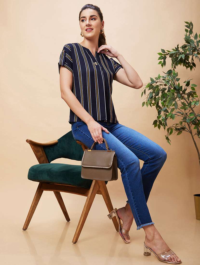 women navy blue polyester regular top - 20318630 -  Standard Image - 5