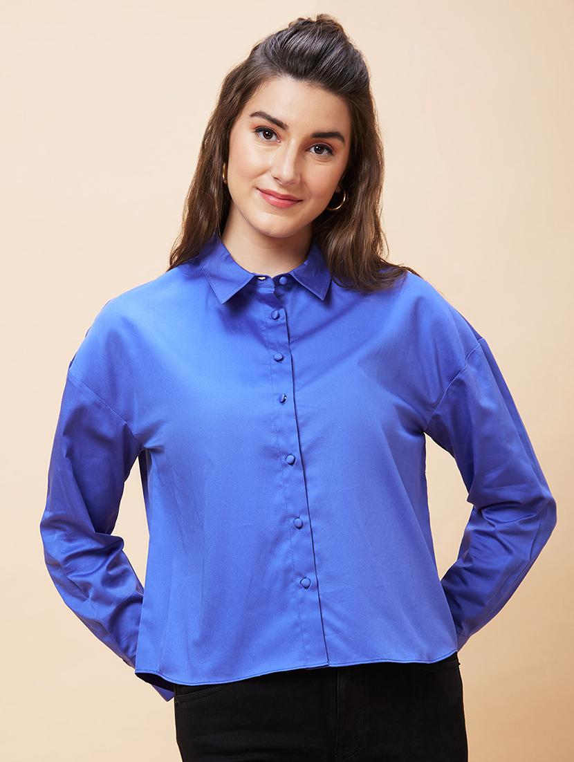 women blue cotton regular shirt - 20318637 - Zoom Image - 0