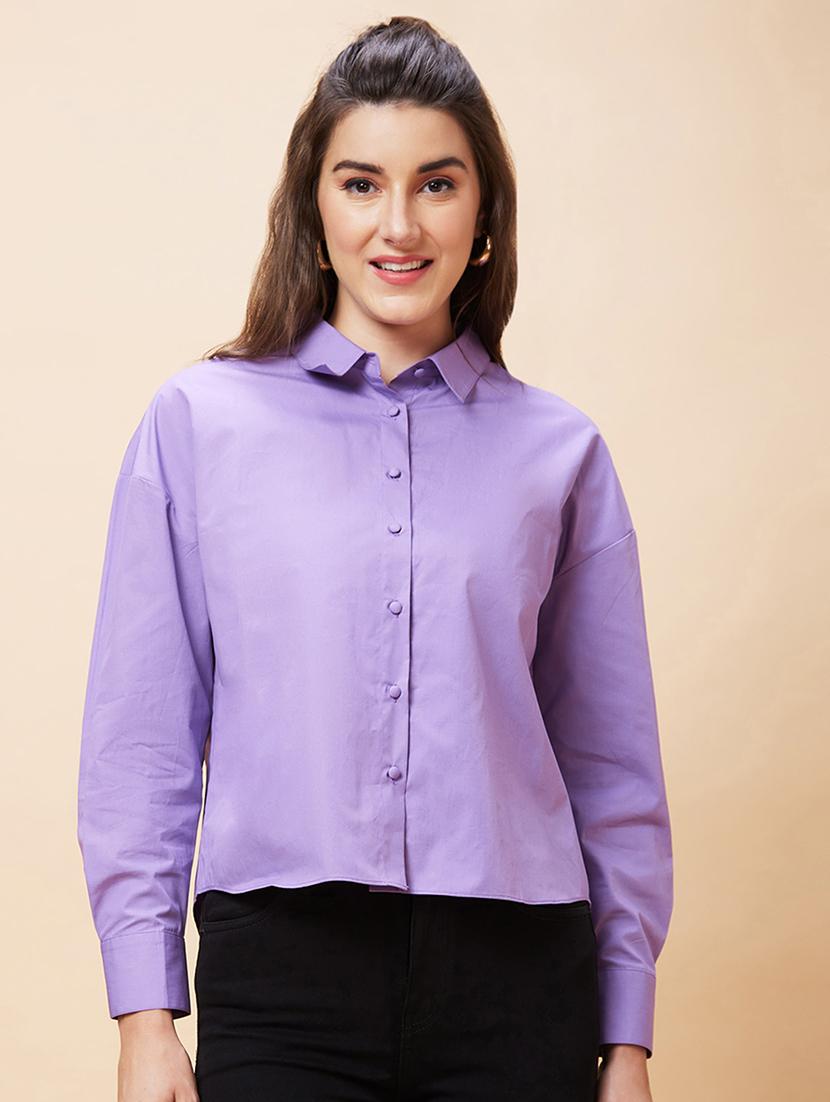 women lavender cotton regular shirt - 20318638 -  Zoom Image - 0