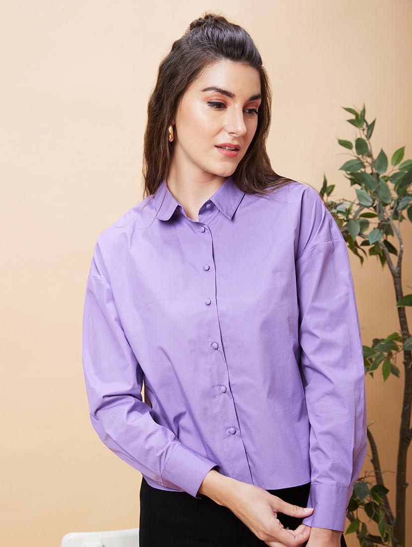 women lavender cotton regular shirt - 20318638 - Standard Image - 3