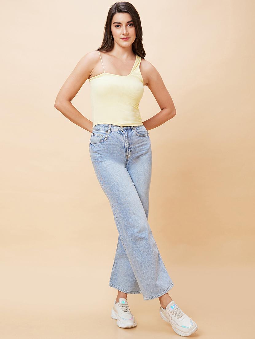 women yellow cotton crop top - 20318640 - Standard Image - 3