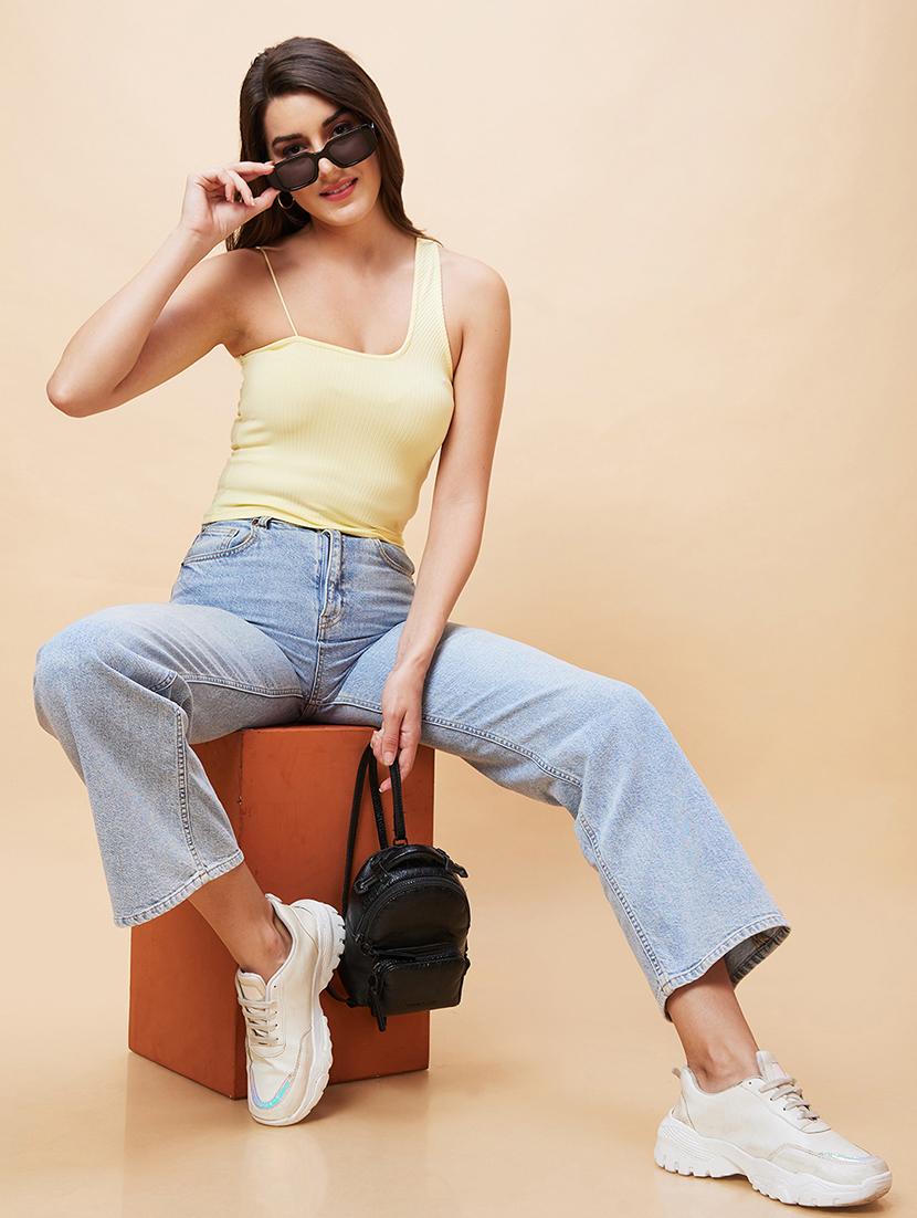 women yellow cotton crop top - 20318640 - Standard Image - 5