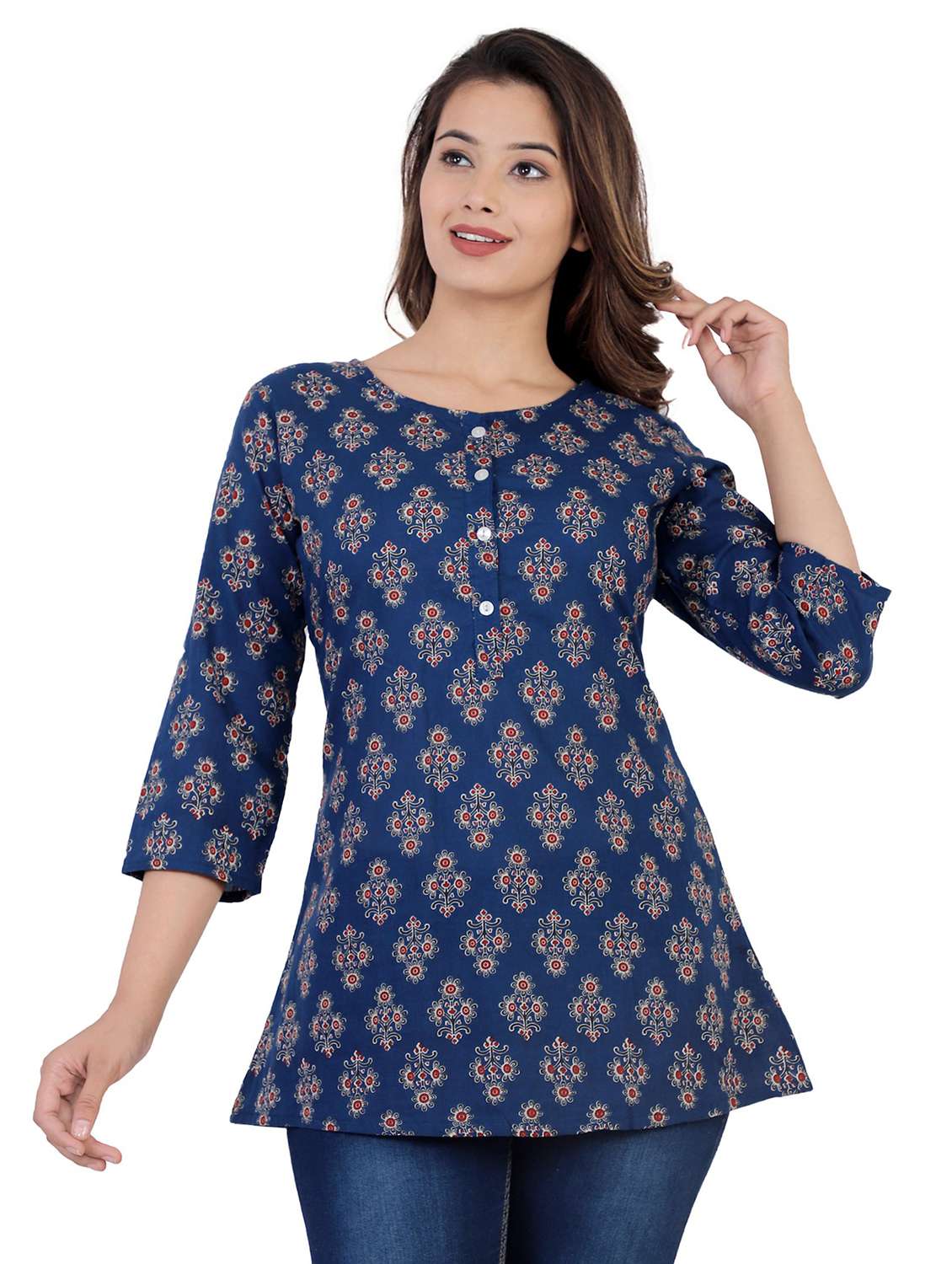 Blue Printed A Line Tunic