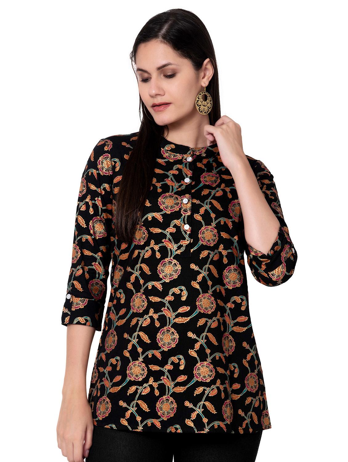 black floral printed regular top