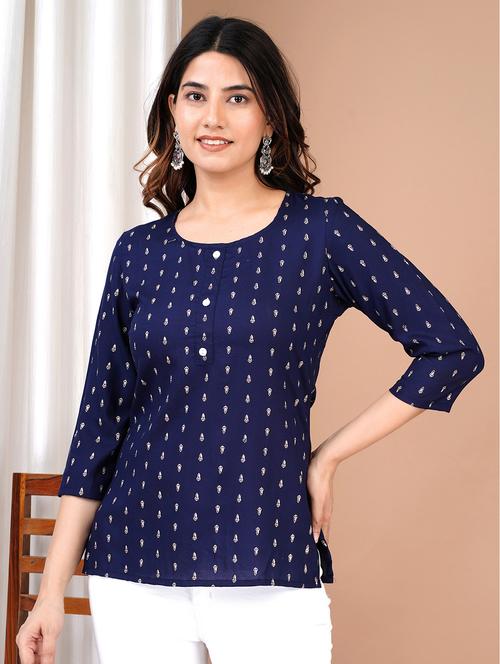 navy blue printed regular top - 20319403 - Standard Image - 0