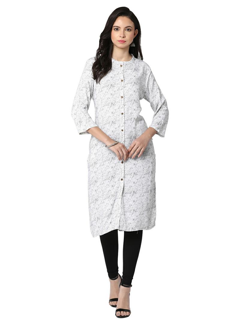 women white round neck straight kurta - 20319655 - Zoom Image - 0