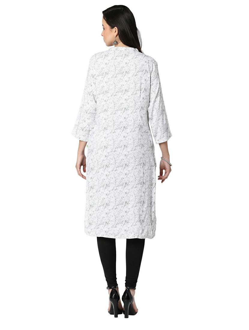 women white round neck straight kurta - 20319655 - Standard Image - 3