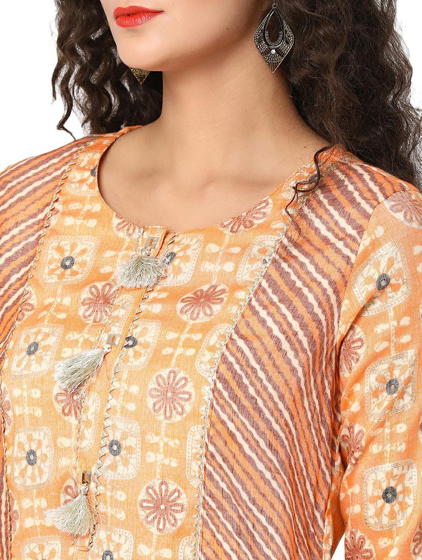 women orange round neck straight kurta - 20319700 - Standard Image - 5