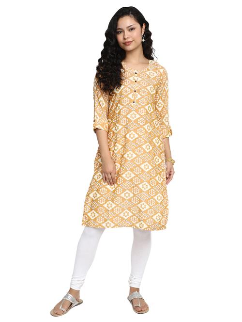 women gold color rayon a-line kurta - 20319701 - Standard Image - 0